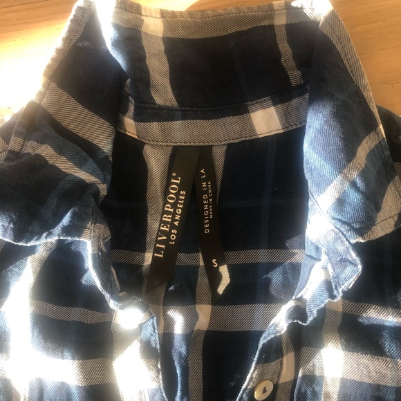 Liverpool Los Angeles Womens Plaid Navy , White size S shirt - Picture 2 of 8